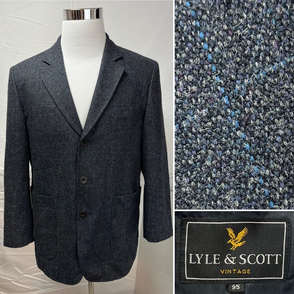 Lyle & Scott Vintage Men's 40S Blue Plaid Tweed Wool 3-Button Blazer Jacket Coat